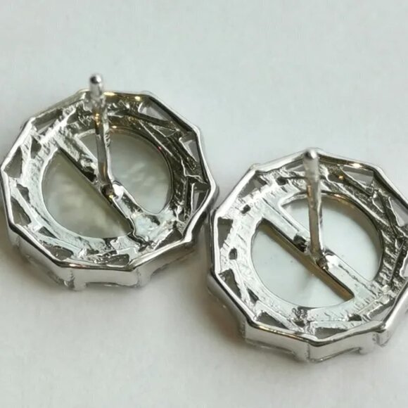 MOTHER of pearl earrings Baguette CZ in Sterling Silver - Picture 2 of 8